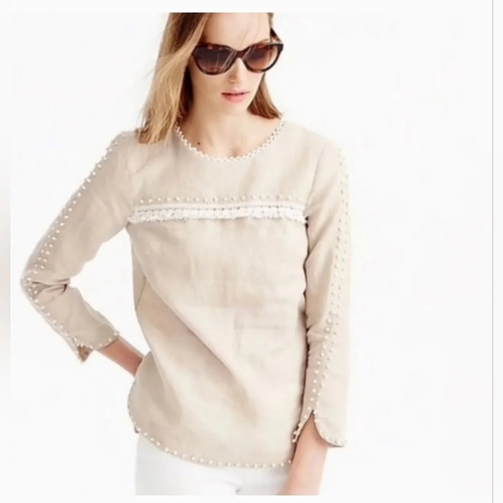 ❤️ J CREW LINEN FRINGE TRIM TOP, 10P